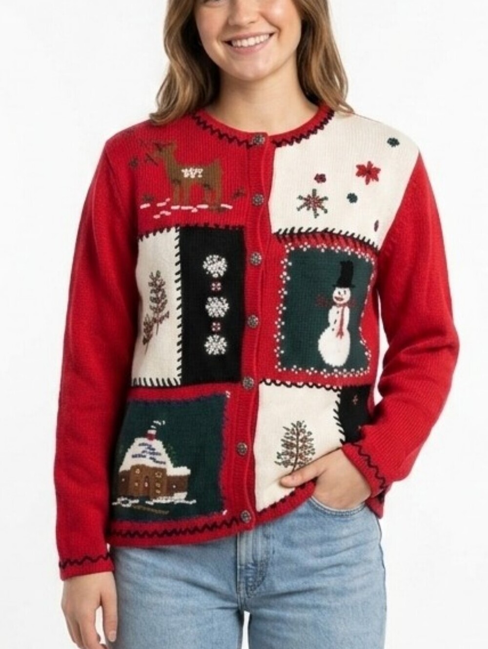 Vintage Tabi Holiday Collection Cotton Button Front Cardigan